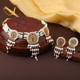 Estele Gold-Plated Artificial Stones Studded & Beaded Jewellery Set-image-86