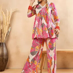 WineRed Printed Pure Cotton Tunic With Trouser Co-Ords-picture-16