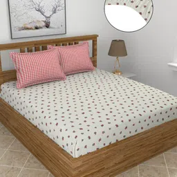 BREVARD Pink & White Floral Printed 210 TC King Bedsheet Set 1.82 m x 1.98 m-image-43