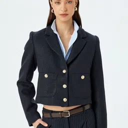 Koton Notched Lapel Double Breasted Blazer-image-9