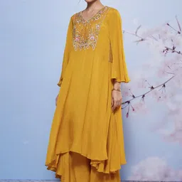 AJIESH OBEROI Embroidered V-Neck Tunic & Palazzo Co-Ord Set-picture-9