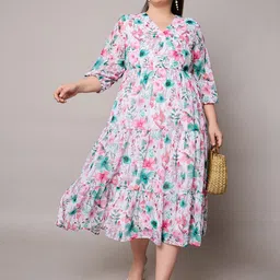 SASSAFRAS Women Plus Size Floral Print Georgette Midi Dress-picture-15