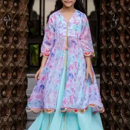 Sangria Girls Printed Open Front Kurta With Skirt & Dupatta-picture-58