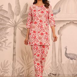 Kwatchi Floral Printed Pure Cotton Tunic & Trousers Co-Ord Set-image-78