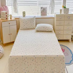 JC HOME Beige & Blue Printed 140 TC Double Queen Bedsheet Set- 1.50 m x 2 m-picture-3