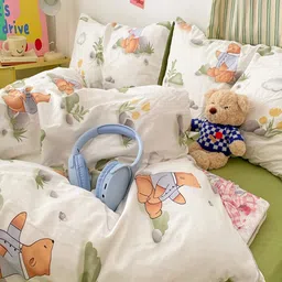 JC HOME Green & Brown Self Design Polycotton 4 Piece Double Extra Large Regular Bedding Set image 3