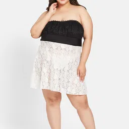 Curves By ZeroKaata Women Plus Size Strapless Lace Baby Doll With Thong Briefs-image-2