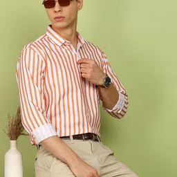 encore by INVICTUS Men Slim Fit Vertical Striped Spread Collar Cotton Casual Shirt-picture-43