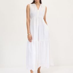 FEMMELLA Women Mandarin Collar Empire Maxi Schiffli Dress-image-49