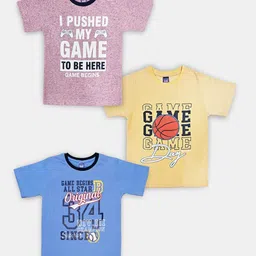 Here&Now X Game Begins Boys Assorted Set of 3 Typography Printed T-shirts-6