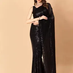 GAVUBAA Floral Mirror Work Poly Georgette Saree-picture-1