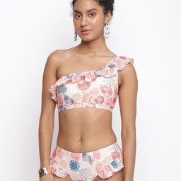 La Intimo One-Shoulder Frill Tankini Upper Swim Tops-image-32
