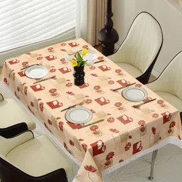 Dakshya Industries Cream Floral Printed Waterproof Plastic 6-Seater Table Cover-image-5