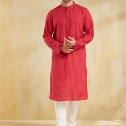 Fabindia Woven Design Band Collar Kurta-image-45
