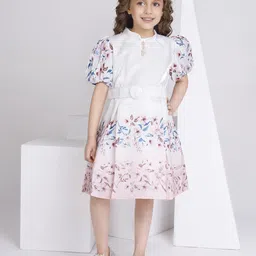 Peppermint Floral Print Flared Sleeve Satin Fit & Flare Midi Dress-image-82