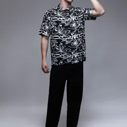 Paper Cut Oversized Printed Spread Collar Casual Shirt-picture-31