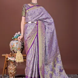 JUST FASHION Woven Design Zari Silk Blend Banarasi Saree-picture-44