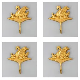 IndianShelf Gold Toned 4 Piece Duck Ducklings Textured Brass Wall Hooks-image-89