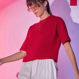 QIOA Pack Of 2 Round Neck Cotton Oversized T-shirt-image-7