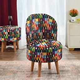 NACIA Black & Green Printed Wooden & Velvet Chair Pouffes Stool Ottomans-image-83