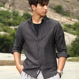 Campus Sutra Men Comfort Fit Vertical Stripes Textured Spread Collar Cotton Casual Shirt-image-68