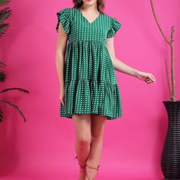 Qurvii Women Polka Dot Printed Crepe Fit & Flare Dress-22