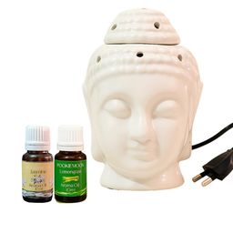 Altaica White Electric Buddha Shaped Aroma Diffuser & Set of 2 Aroma Oils-4