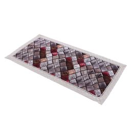 Kuber Industries Brown & Grey Checked Table Runner With Lace Border image 4