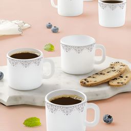 Larah by BOROSIL White & Grey Printed Opalware Matte Mugs Set of Cups and Mugs-image-26