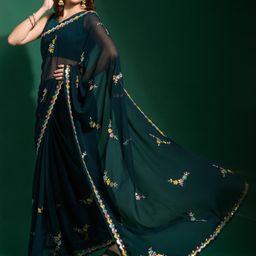 CaniBani Green Pure Georgette Sarees-image-7