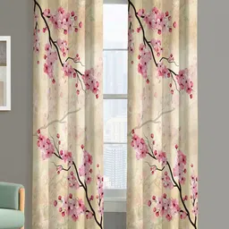 Steve & Anderson Jester Yellow 2Pcs Floral Warpknit Flat Fabric Long Door Curtains (9Feet)-16