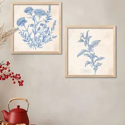 Kotart Blue & Cream 2 Pieces Floral And Botanical Printed Wooden Wall Art-image-7