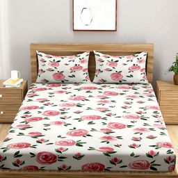 A Homes Grace White & Black Floral 144 TC Queen Bedsheet with 2 Pillow Covers-image-22