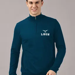 LEON Men Brand Logo Printed Active wear High Neck Half Zipper Sweatshirt-image-61
