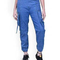 FLASTEENO Girls Comfort Regular Fit Mid-Rise Highly Distressed Cargo Style Jeans-5