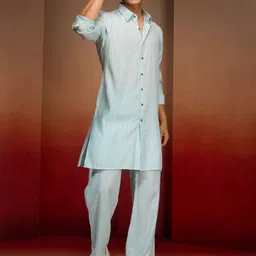 VASTRAMAY Woven Design Shirt Collar Straight Kurta With Trousers-picture-45