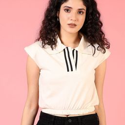 V-Mart Women Solid Shirt Collar Crop Cotton Top-picture-33