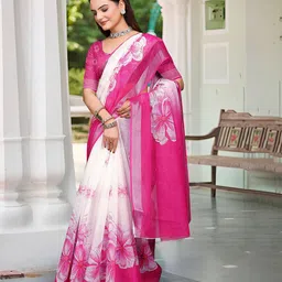 Anouk Tie and Dye Zari Saree With Unstitched Blouse Piece-36