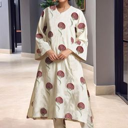 KALINI Women Maroon Rayon Blend Printed A-Line Kurta With Trousers-picture-31