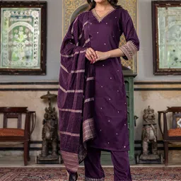 SANISA Women Ethnic Motifs Embroidered Regular Kurta with Trousers & With Dupatta-image-80