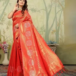 MORDEN MUSE Ethnic Motifs Woven Design Zari Kanjeevaram Saree With Unstitched Blouse-picture-23