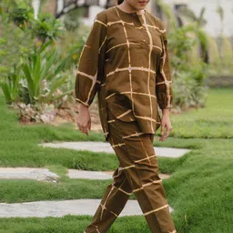Zeyo Checked Round Neck Long Sleeves Top With Trouser image 2