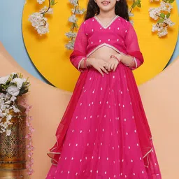 Bitiya by Bhama Girls Floral Embroidered Ready to Wear Lehenga & Blouse With Dupatta-picture-35
