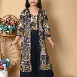 SPAMitude Girls Printed Shoulder Straps Top With Palazzos & Jacket-image-110