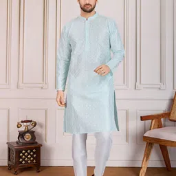 House of Pataudi Sequinned Embroidered Kurta With Trousers-image-40