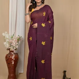 DipDiya Floral Embroidered Thread Work Pure Cotton Taant Saree-image-92