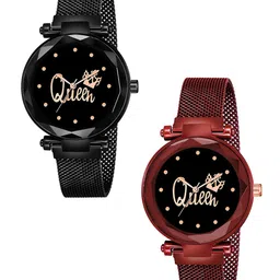 CSAMON Women Dial & Bracelet Style Straps Analogue Watch Queen black Red maganet-image-68