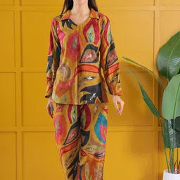DARVI Leaf Melody Printed Shirt Collar Tunic With Palazzo-picture-13