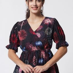 ARDITA Floral Print Women Puff Sleeve Wrap cotton Top-image-78
