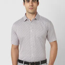 V Dot Men Spread Collar Geometric Printed Cotton Formal Shirt-image-8
